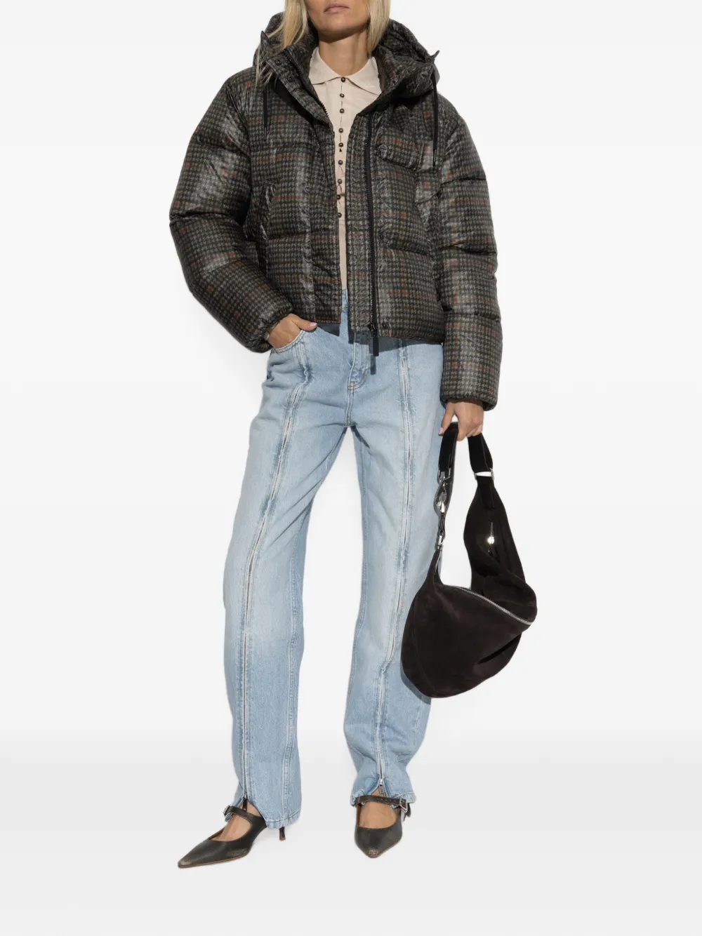 MUNTHE Vuba jack met pied-de-poule print Bruin