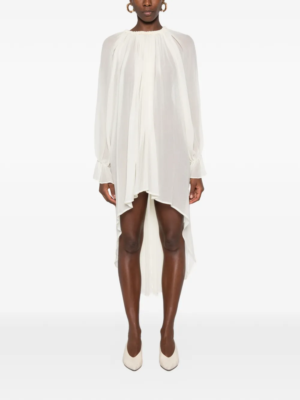 Eleh Asymmetrische jurk met ruches aan de manchetten Beige