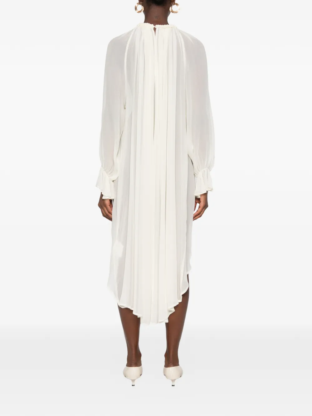 Eleh Asymmetrische jurk met ruches aan de manchetten Beige