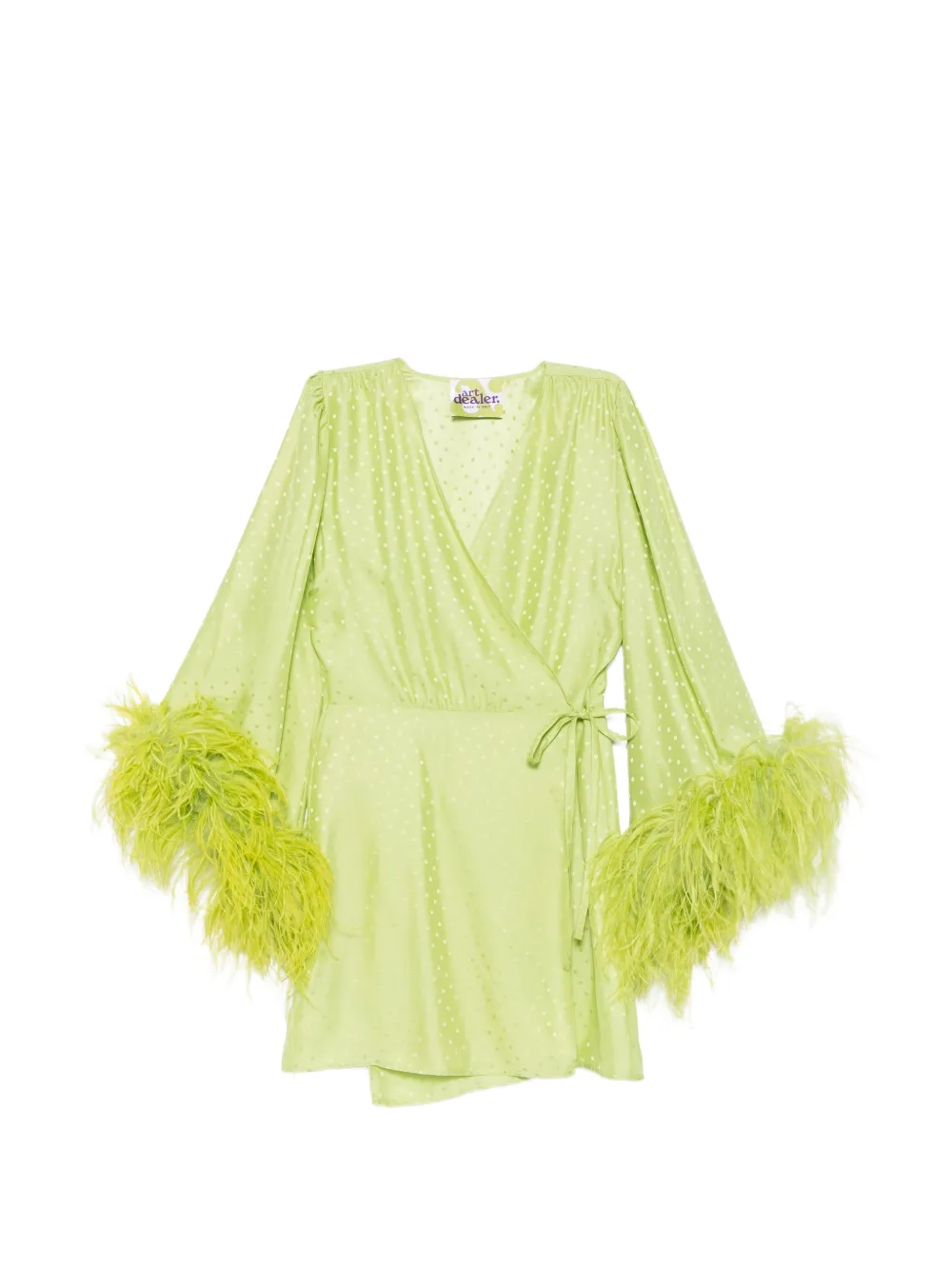 Art Dealer Iris feather-trim wrap mini dress