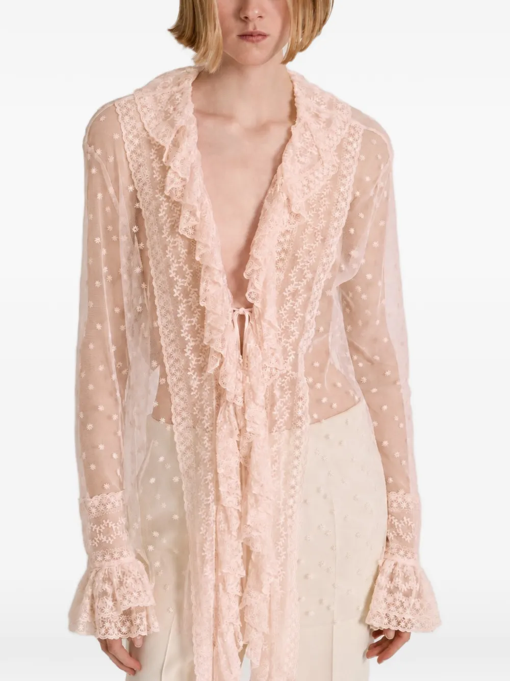 Alberta Ferretti Lunar ruffled lace blouse Roze