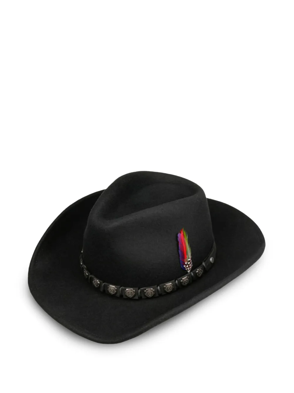 Stetson Feather-detail Leather-trimmed Hat In Black