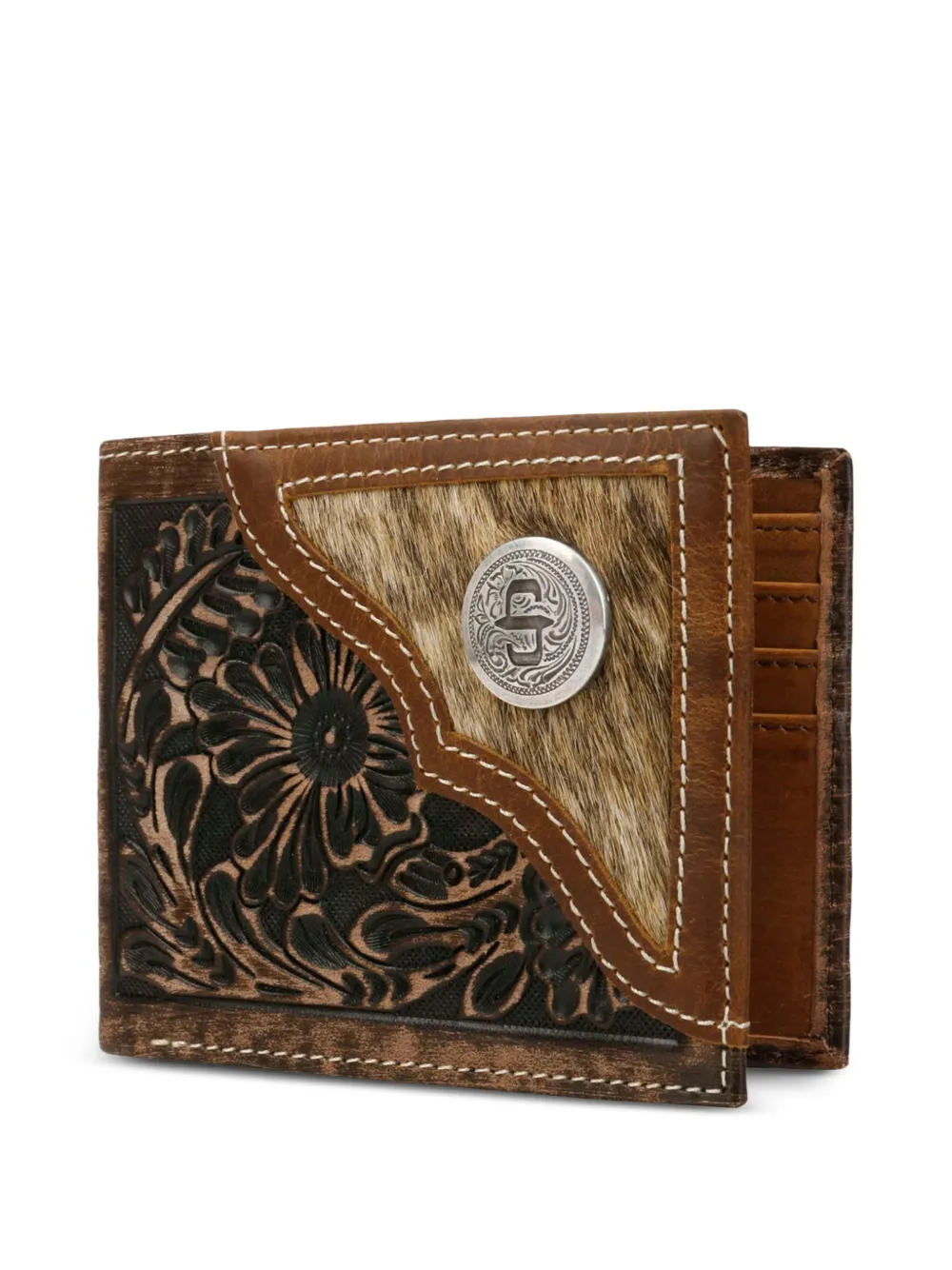 Stetson floral-tooled wallet - Marrone