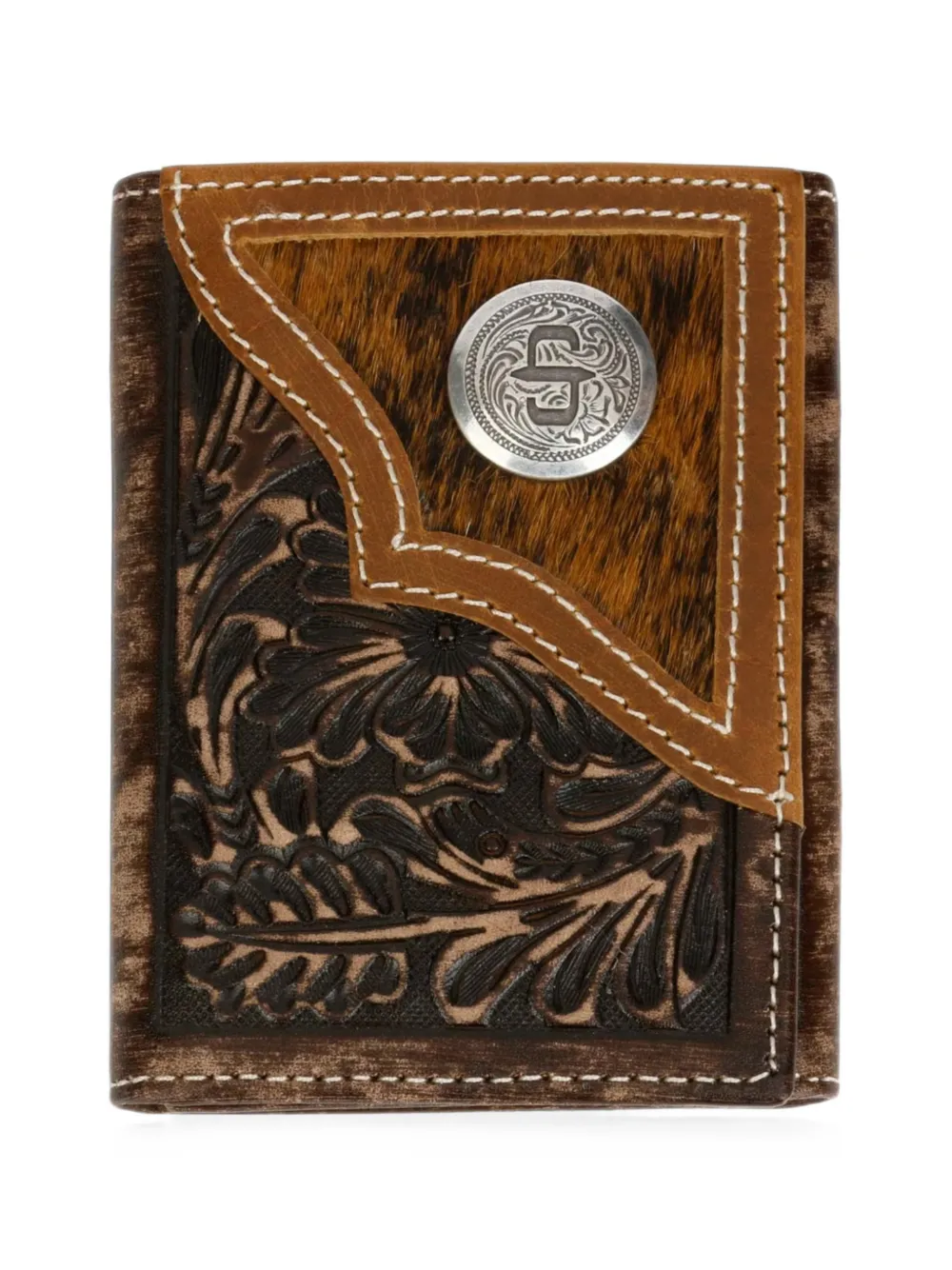 Stetson hair-on-hide inlay tooled-leather wallet - Marrone