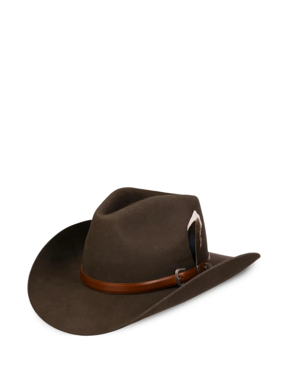 Stetson buckle-detail feather-trim hat