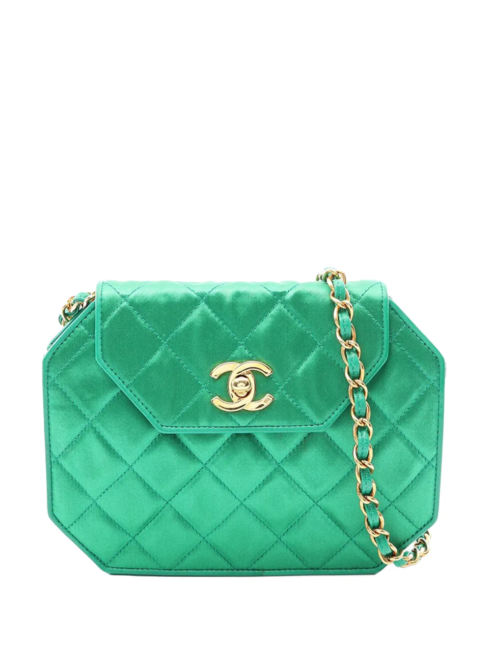 CHANEL Pre-Owned 1989-1991 CC Octagon Flap Umhängetasche aus gestepptem Lammleder - Grün
