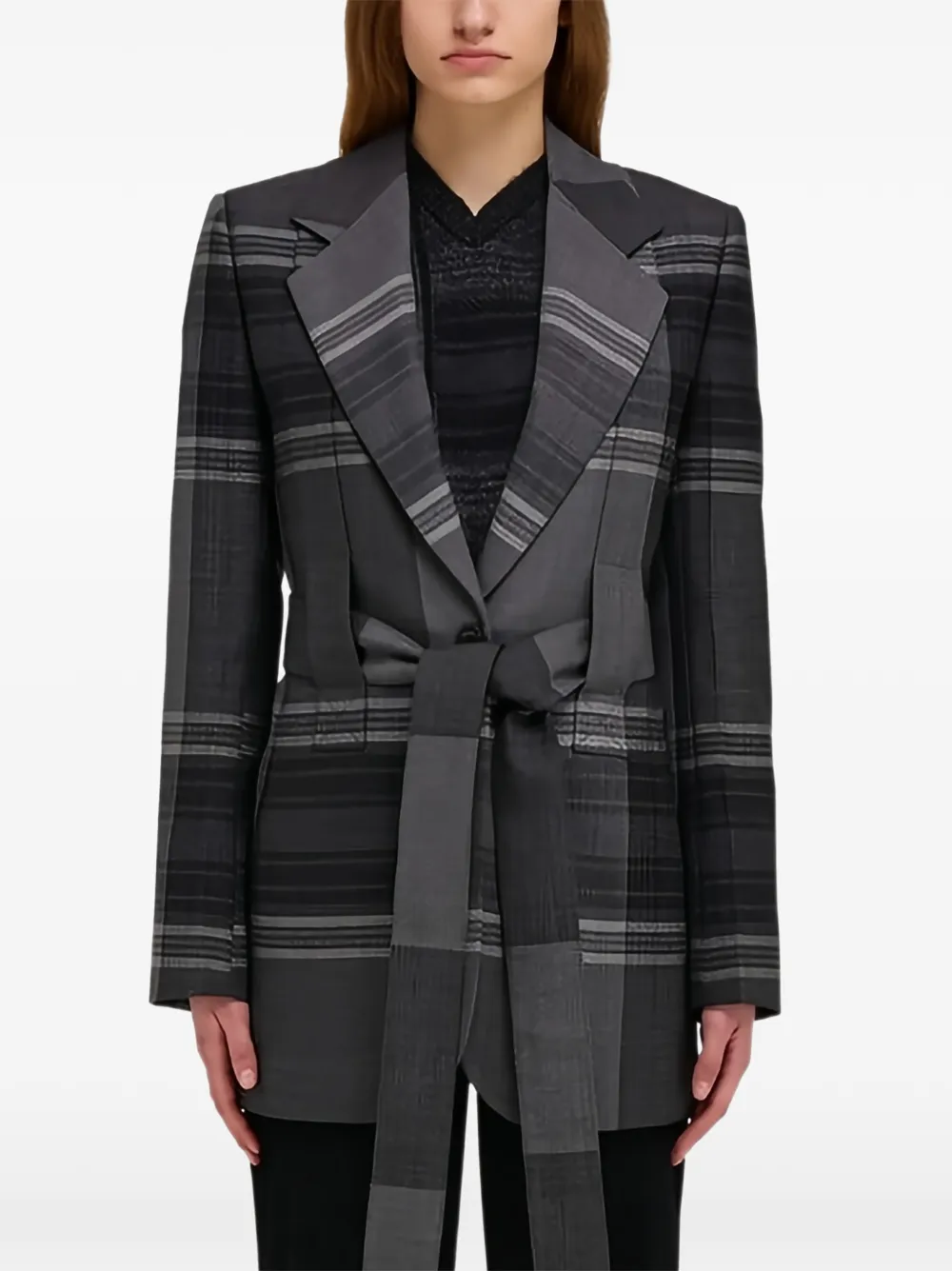 Ferragamo Giacca a quadri con cintura - Grigio