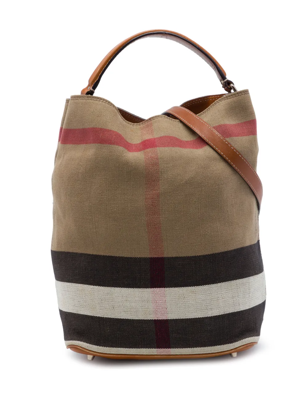 Burberry Pre-Owned 2000-2017 Medium Mega Check Canvas Ashby Bucket Bag satchel - Marrone