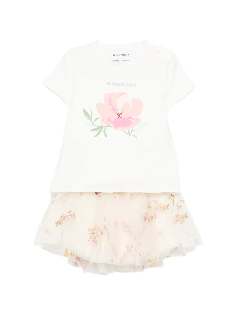 Givenchy Kids floral-print tulle-skirt dress set of 2 - Weiß