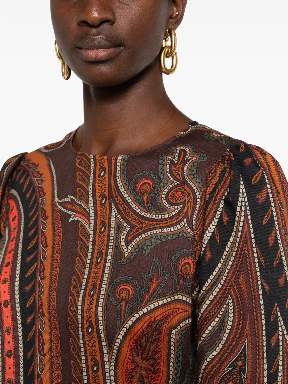 ETRO Jurk met paisley-print en lange mouwen Bruin