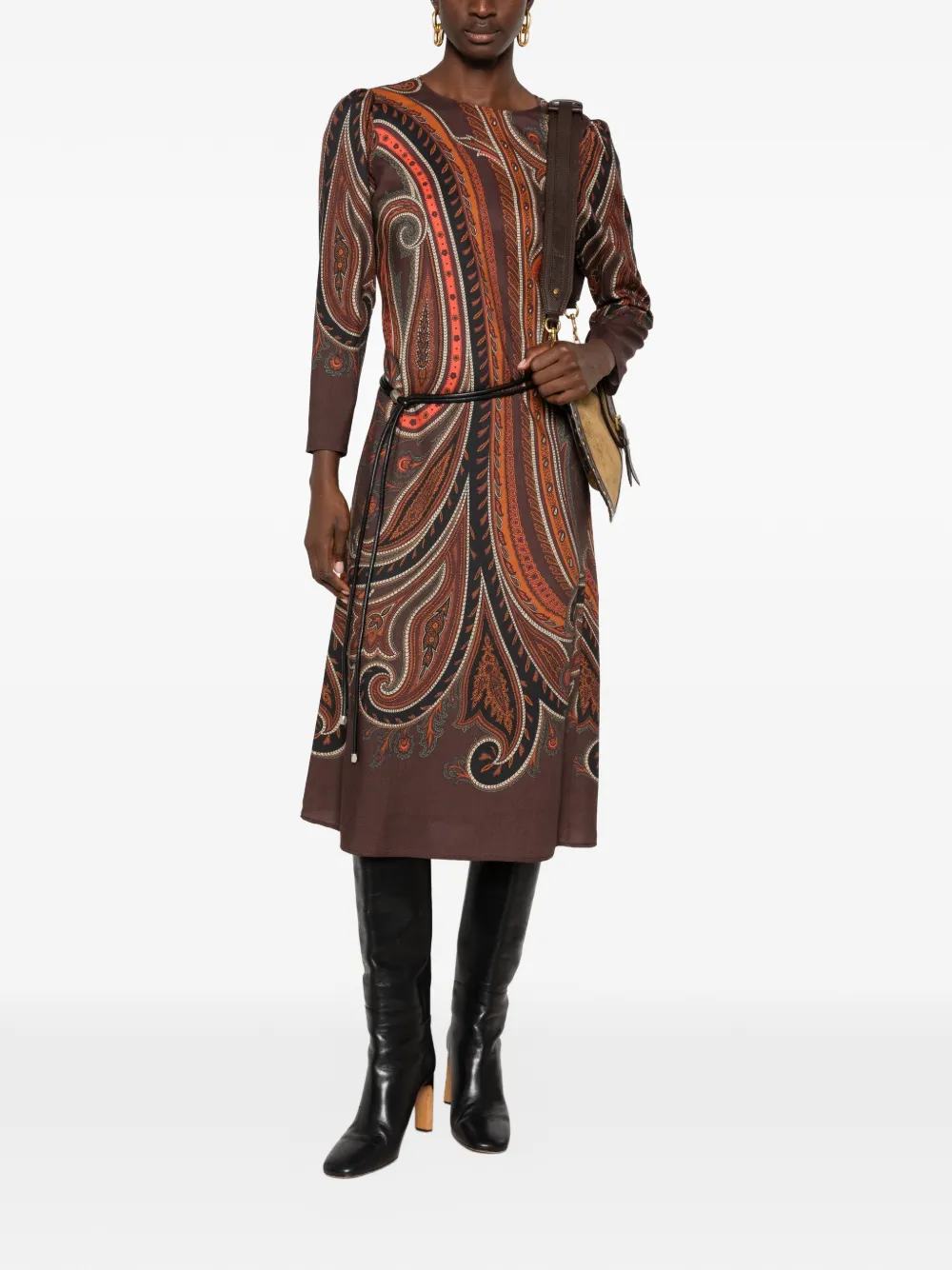 ETRO Jurk met paisley-print en lange mouwen Bruin