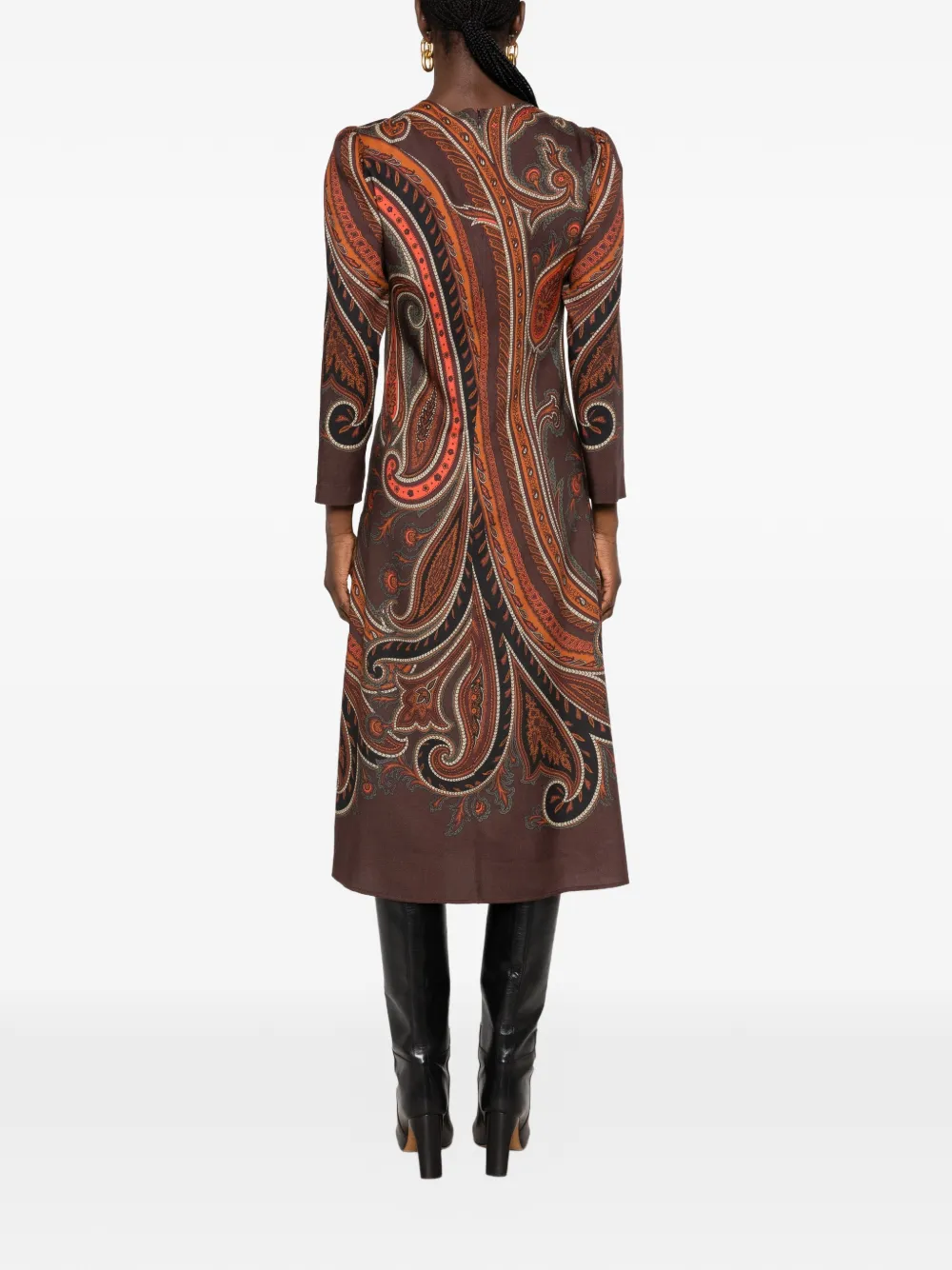 ETRO Jurk met paisley-print en lange mouwen Bruin