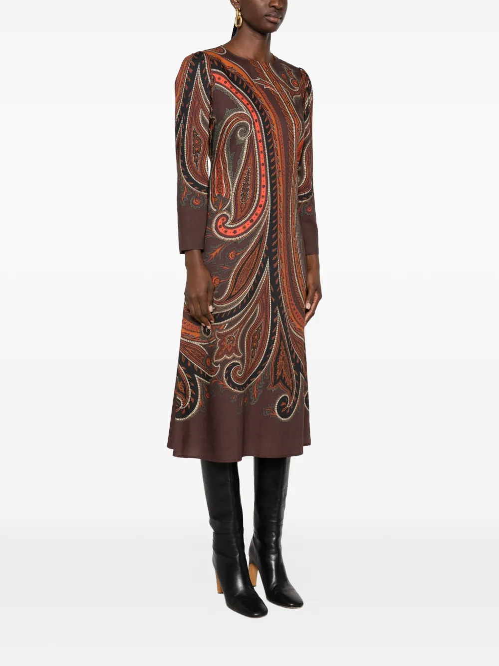 ETRO Jurk met paisley-print en lange mouwen Bruin