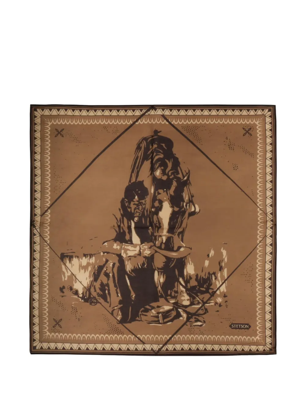 Stetson Graphic-print Cotton Scarf In Brown