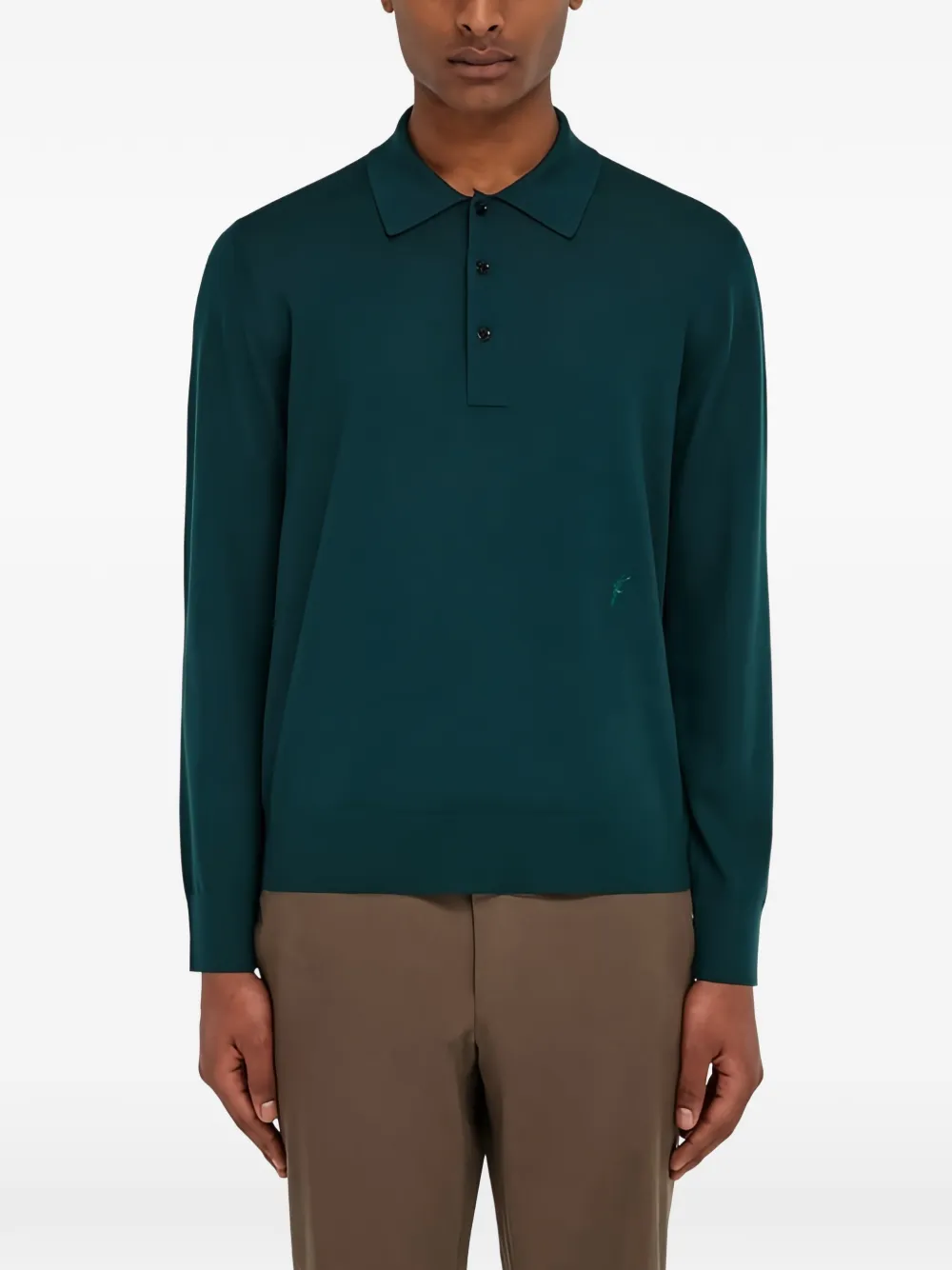 Ferragamo long-sleeve wool polo shirt Groen