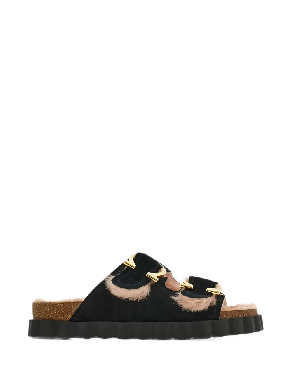 Ferragamo Gancini buckle shearling flat sandals - Schwarz