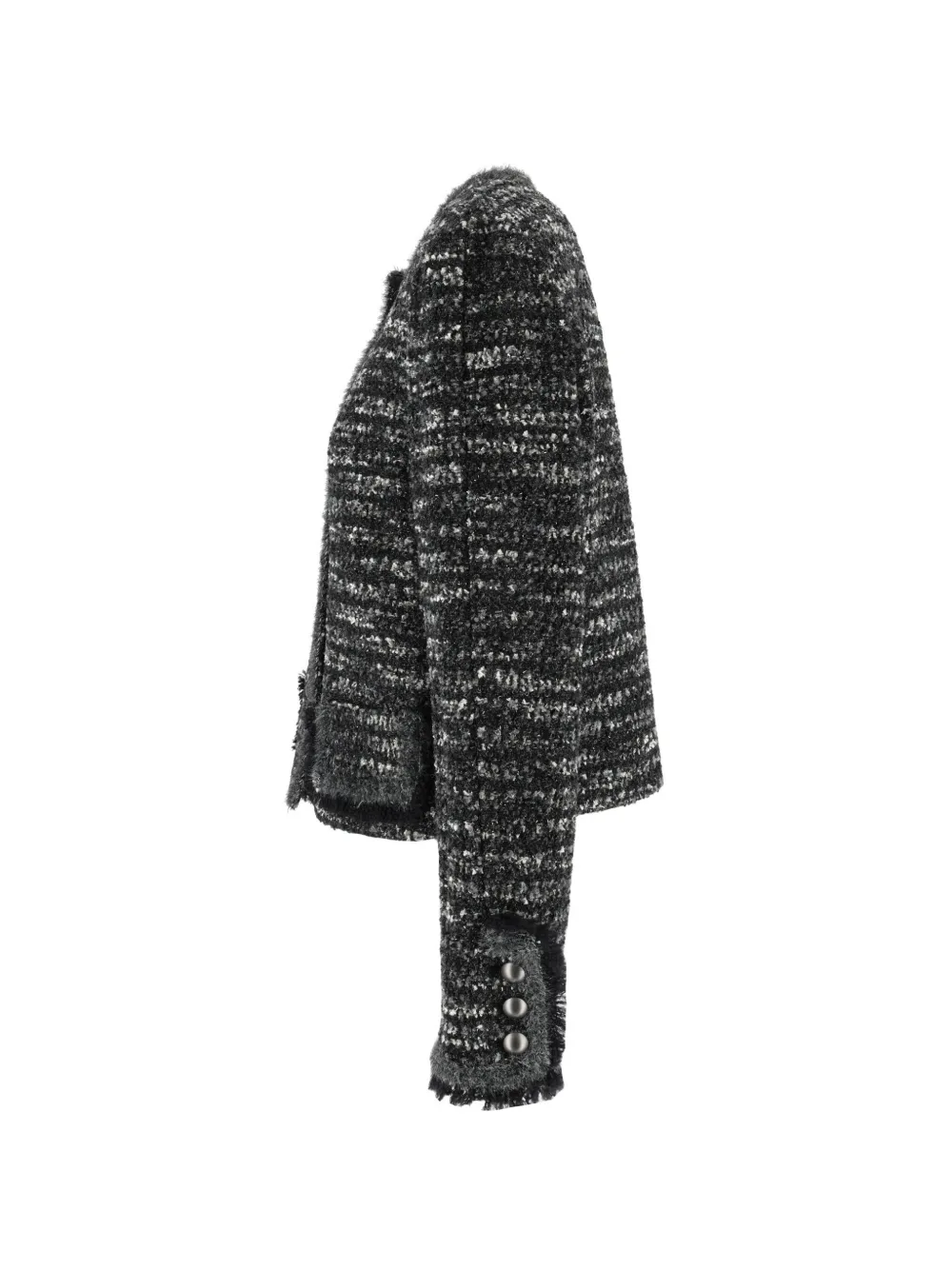 Emporio Armani Tweed jack met franje Zwart
