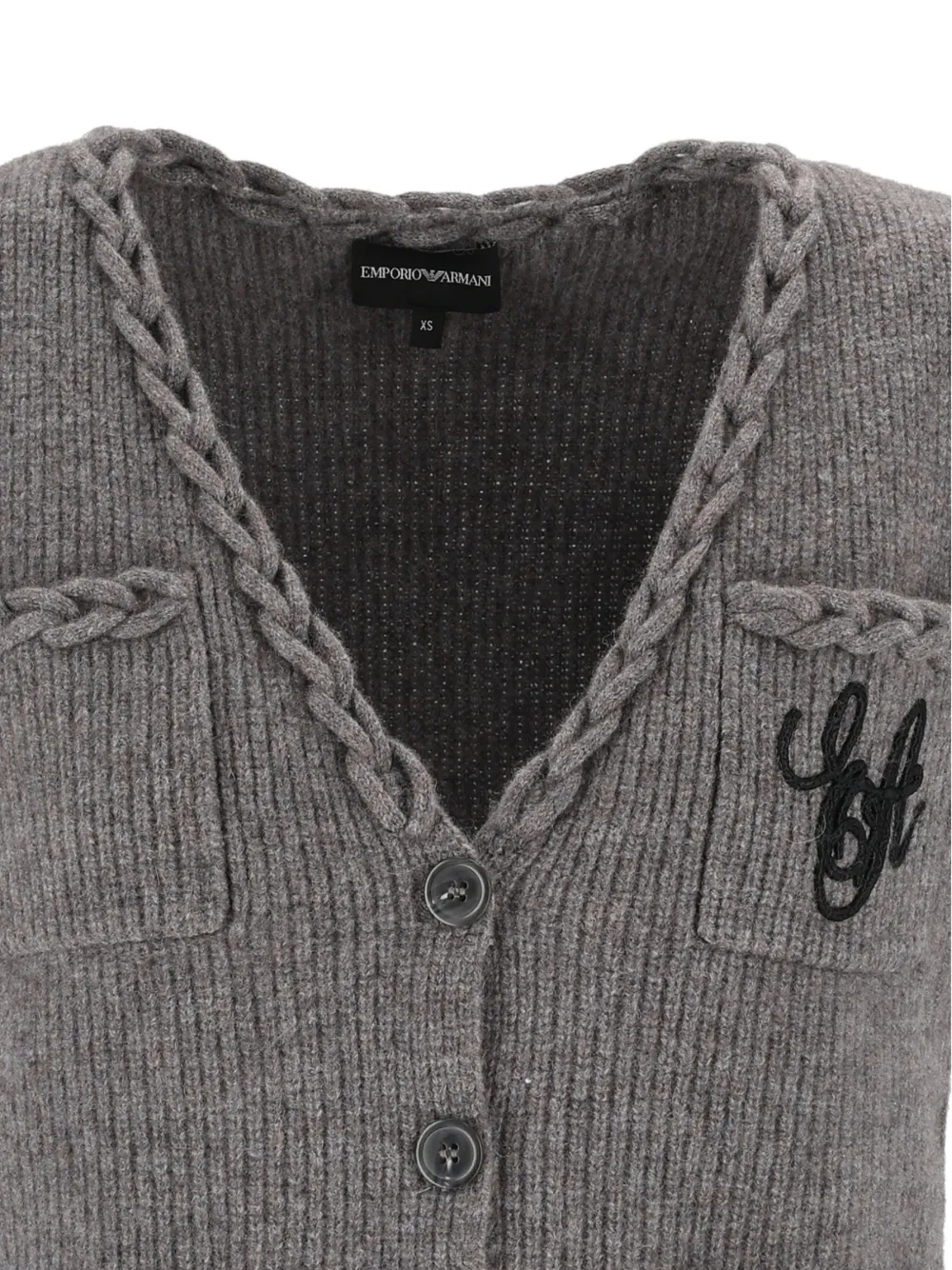 Emporio Armani braided-trim sleeveless cardigan Grijs