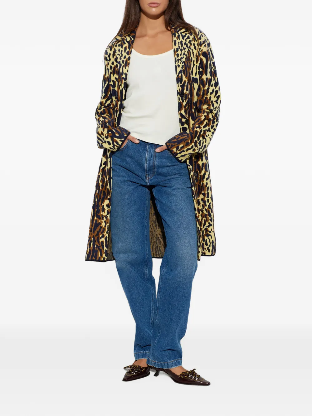Marni Chenille wollen jas met gele animalier Geel