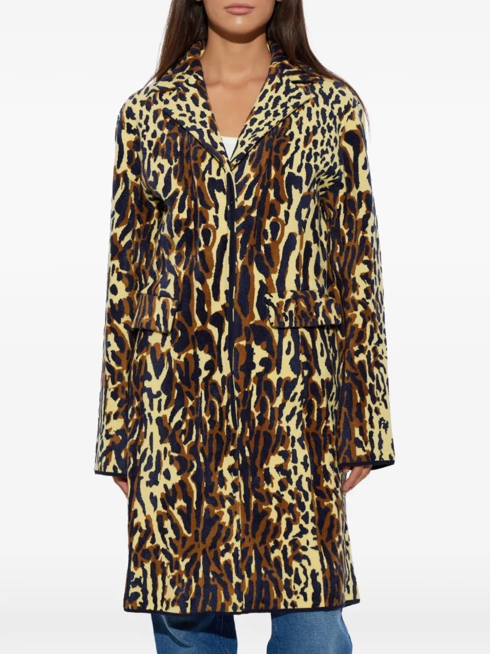 Marni Chenille wollen jas met gele animalier Geel