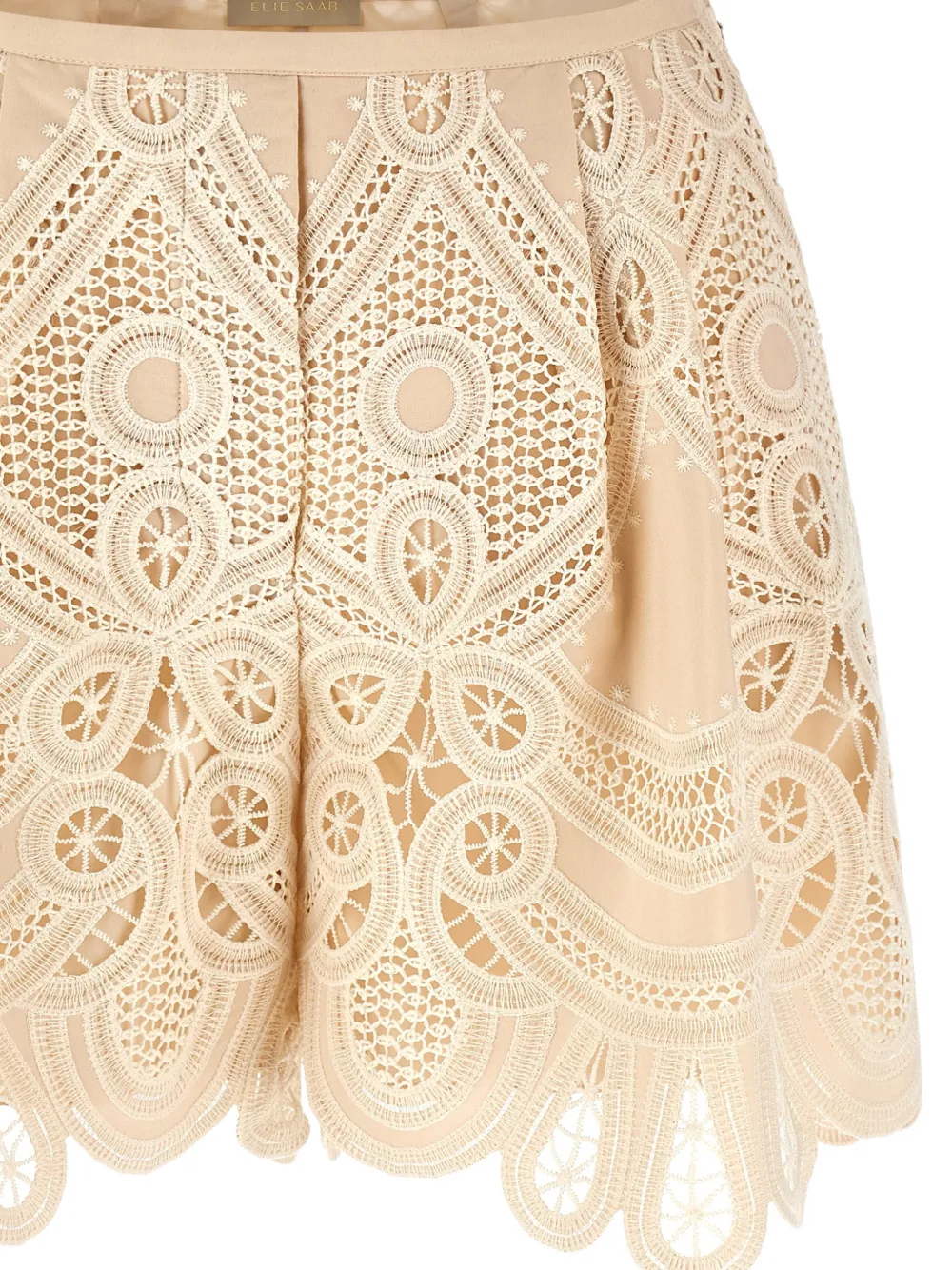 Elie Saab macramé-embroidered scalloped shorts Beige