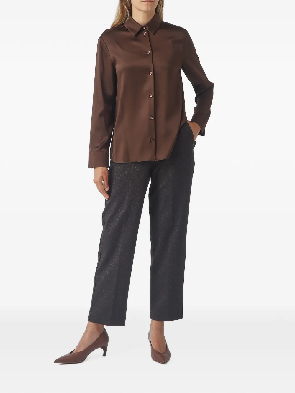 Max Mara Blouse met satijnen afwerking Bruin