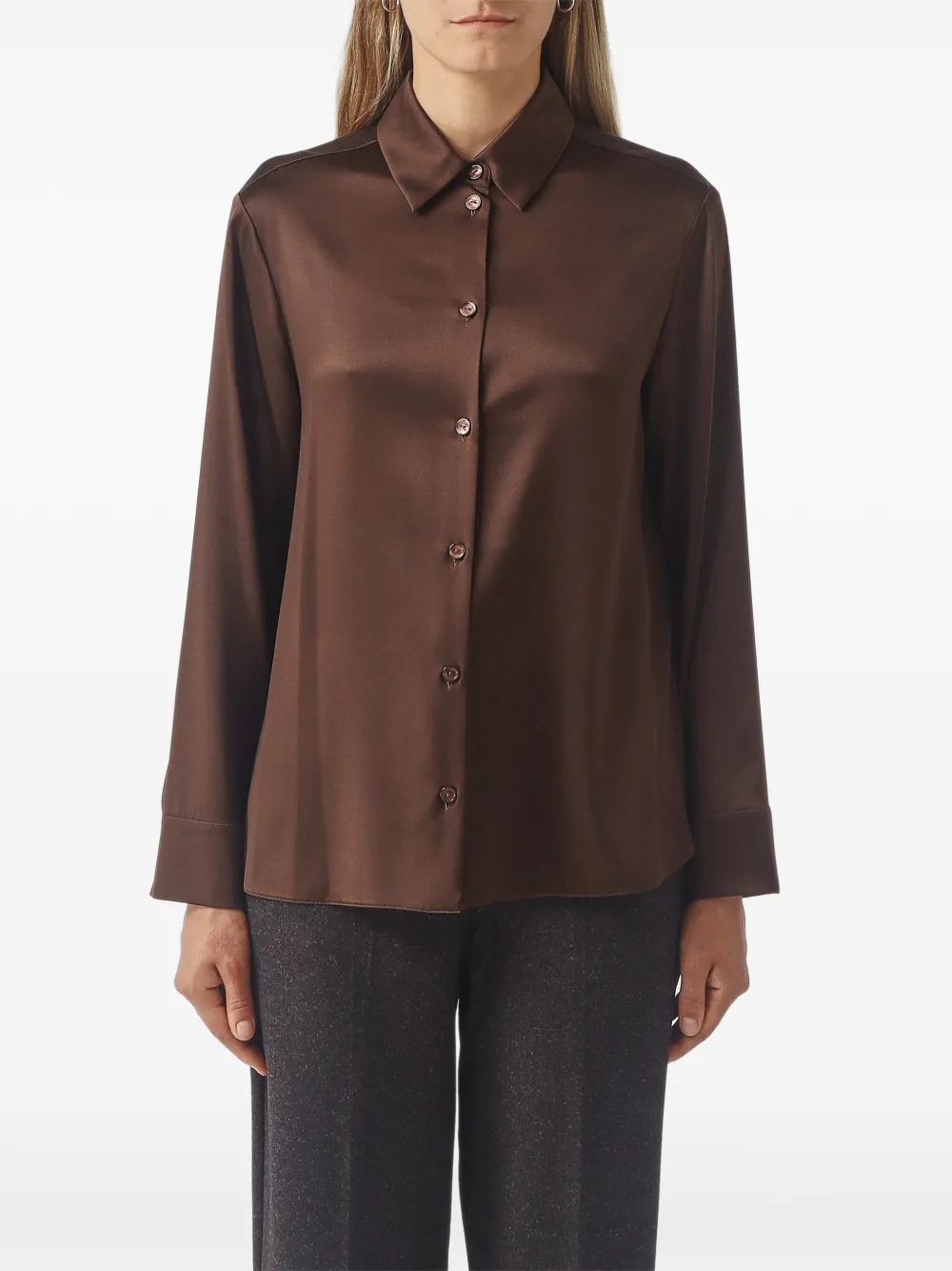 Max Mara satin-finish button-up shirt - Marrone