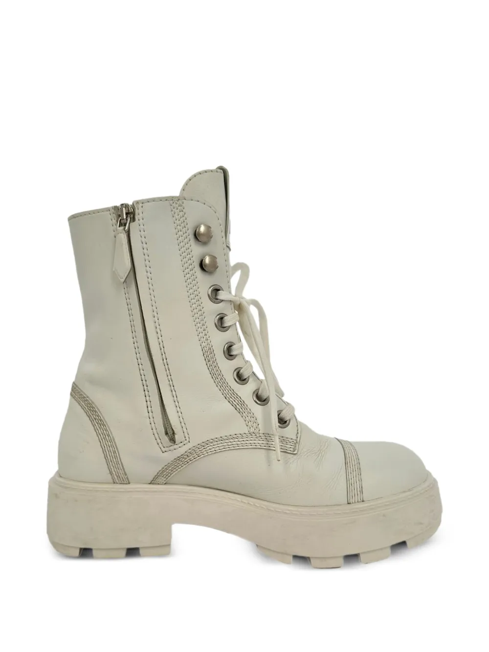 Miu Miu Pre-Owned Bikerstiefel mit Schnürung - Weiß