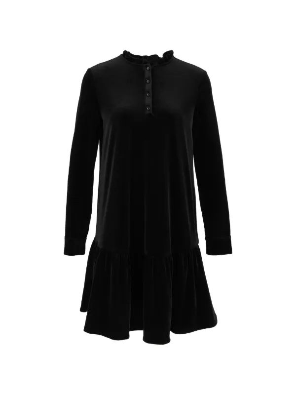 Emporio Armani Ruffled Velvet-finish Mini Dress in Black