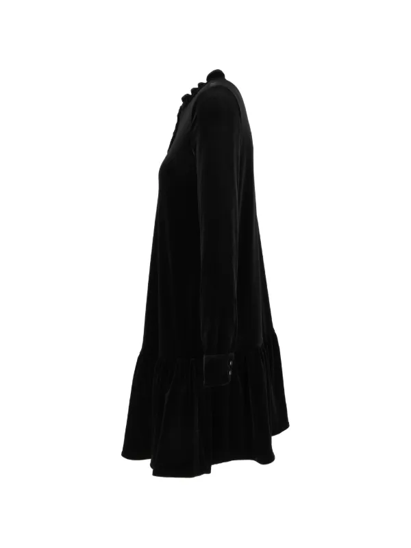 Emporio Armani Ruffled Velvet-finish Mini Dress in Black, view 3