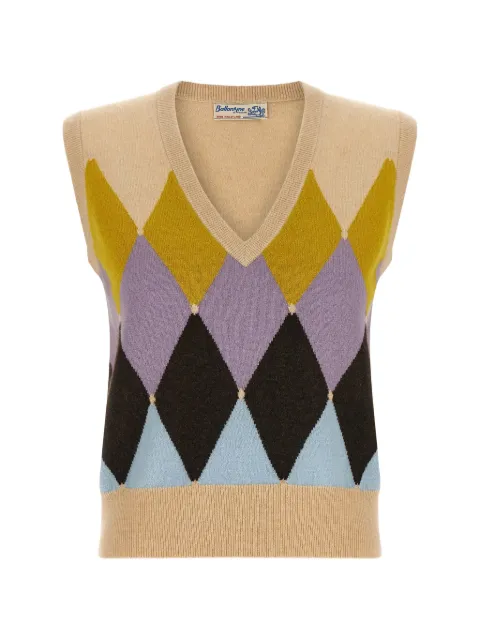 Ballantyne Diamond argyle v-neck jumper