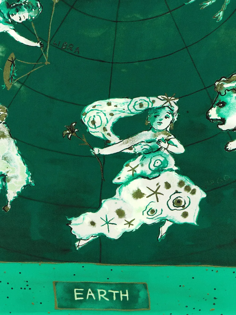 DVF Diane von Furstenberg Zodiac Flag zijden sjaal Groen