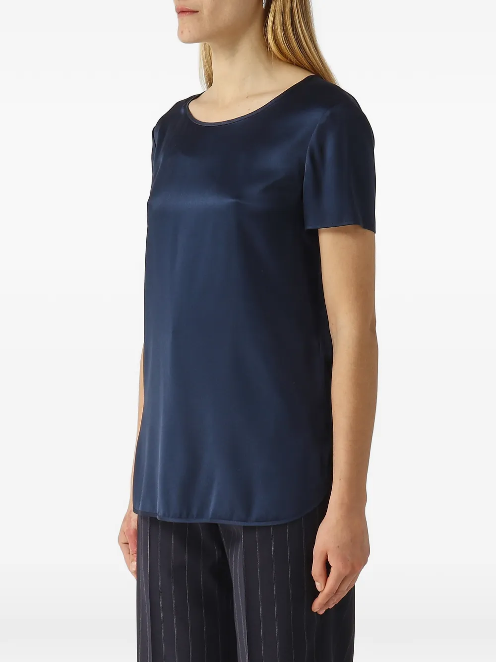 Max Mara Cortona T-shirt met korte mouwen en satijnen afwerking Blauw