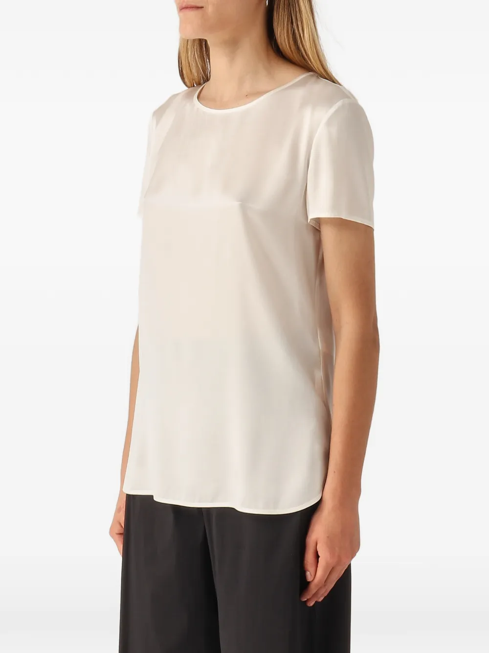 Max Mara Top met korte mouwen en satijnen afwerking Beige