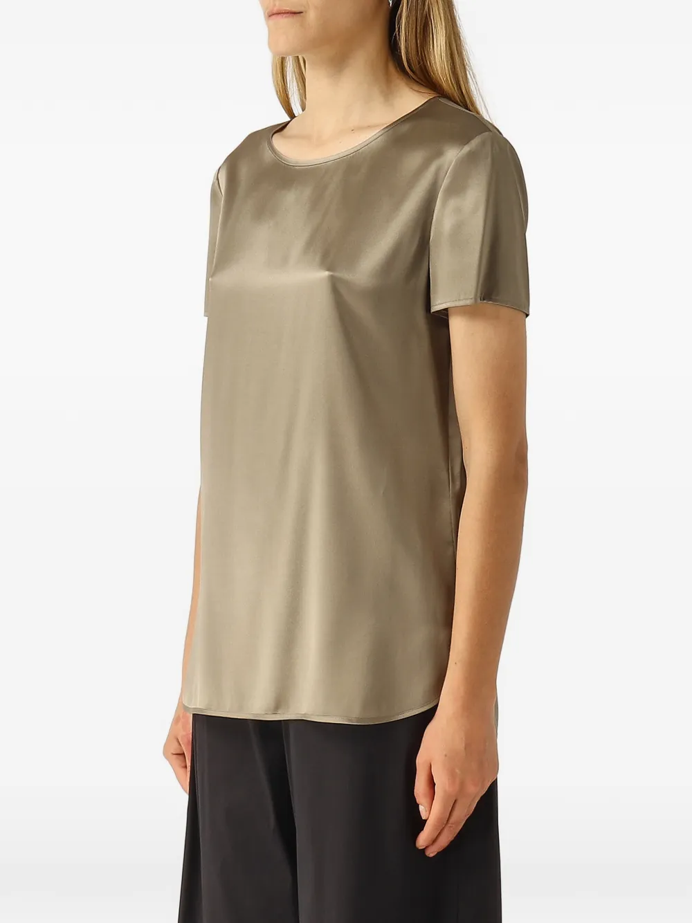 Max Mara Cortona top met korte mouwen en satijnen afwerking Beige