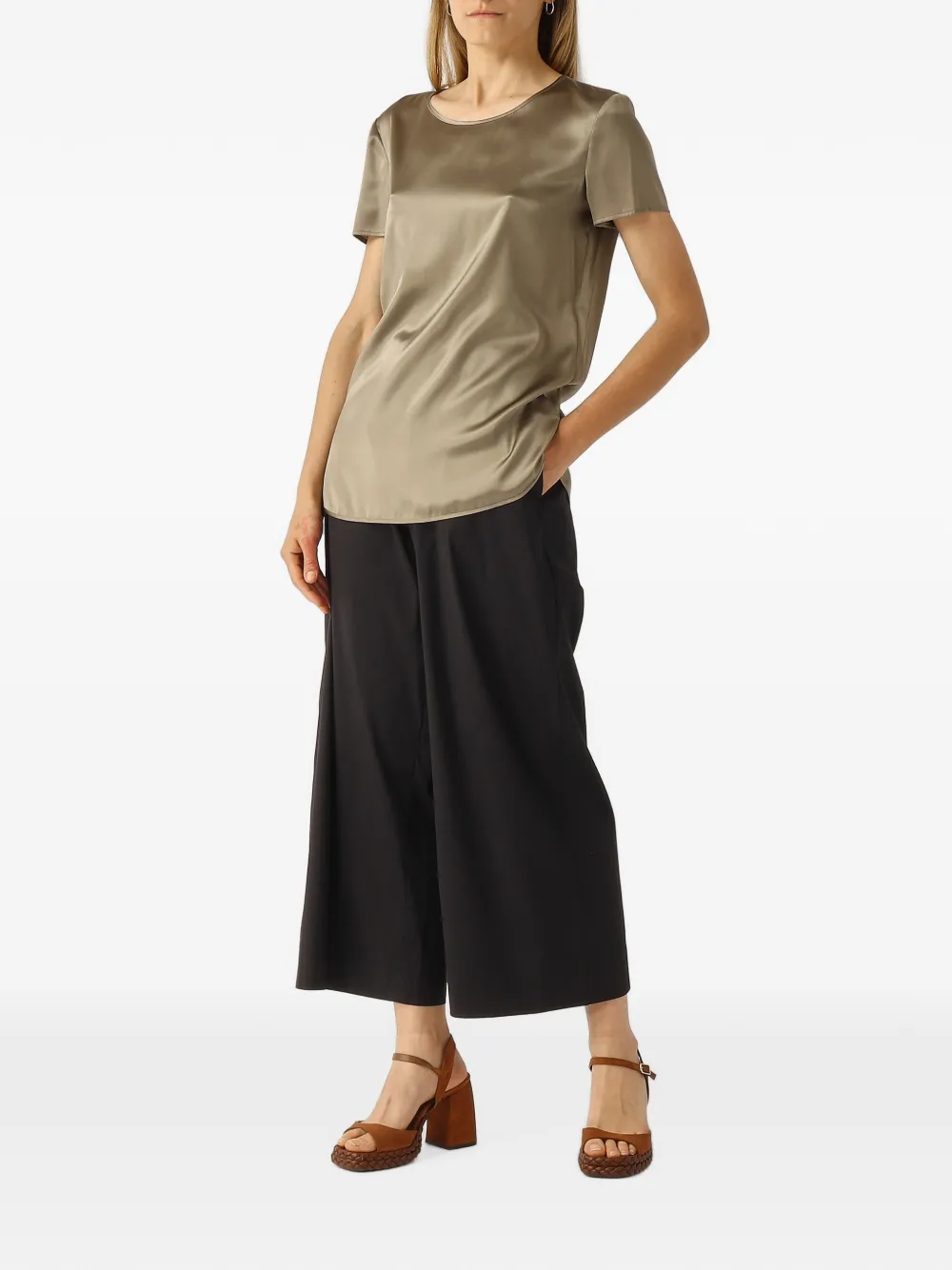 Max Mara Cortona top met korte mouwen en satijnen afwerking Beige