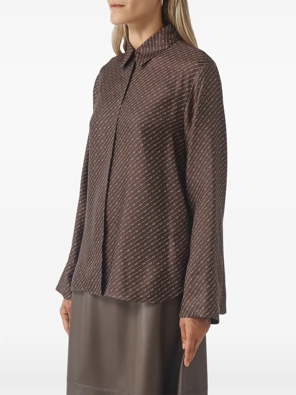 Max Mara Farea zijden blouse met monogramprint Bruin