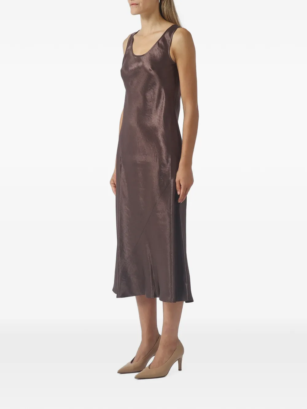 Max Mara Talete satin-finish scoop-neck midi dress Bruin