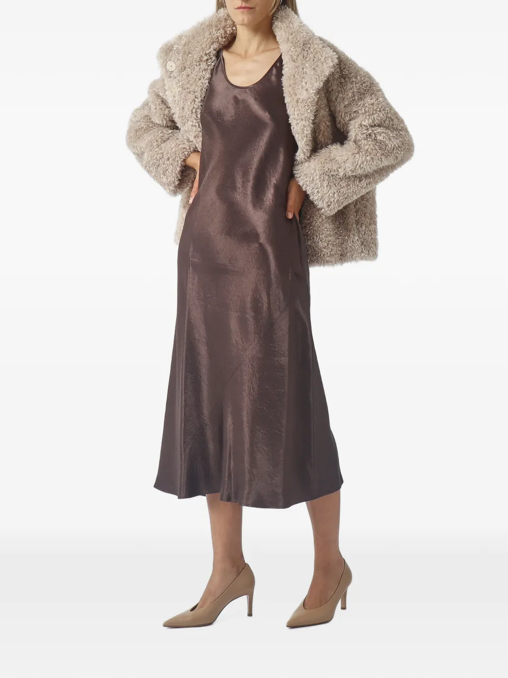 Max Mara Talete satin-finish scoop-neck midi dress Bruin