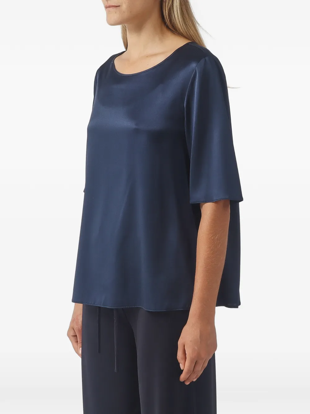 Max Mara Segale top met korte mouwen en satijnen afwerking Blauw