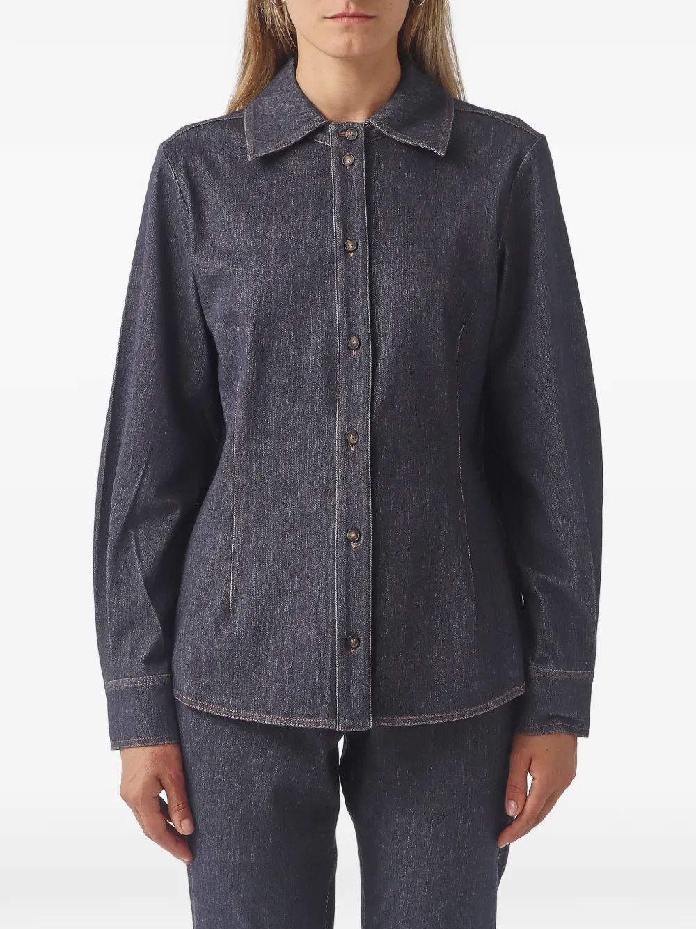 Max Mara contrast-stitch long-sleeved shirt - Blu
