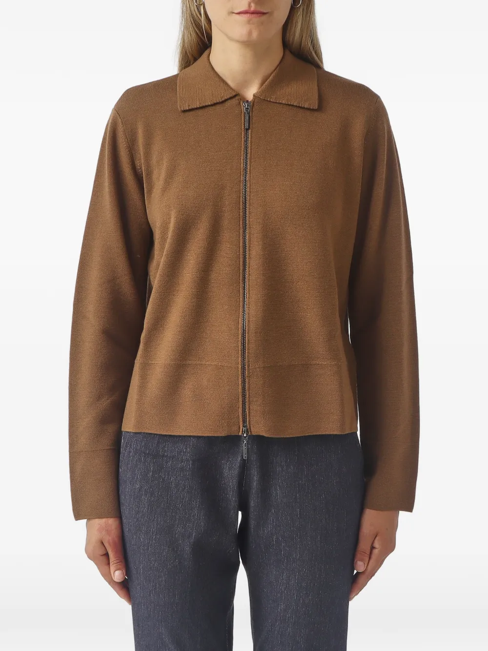Max Mara zip-up collared cardigan - Marrone