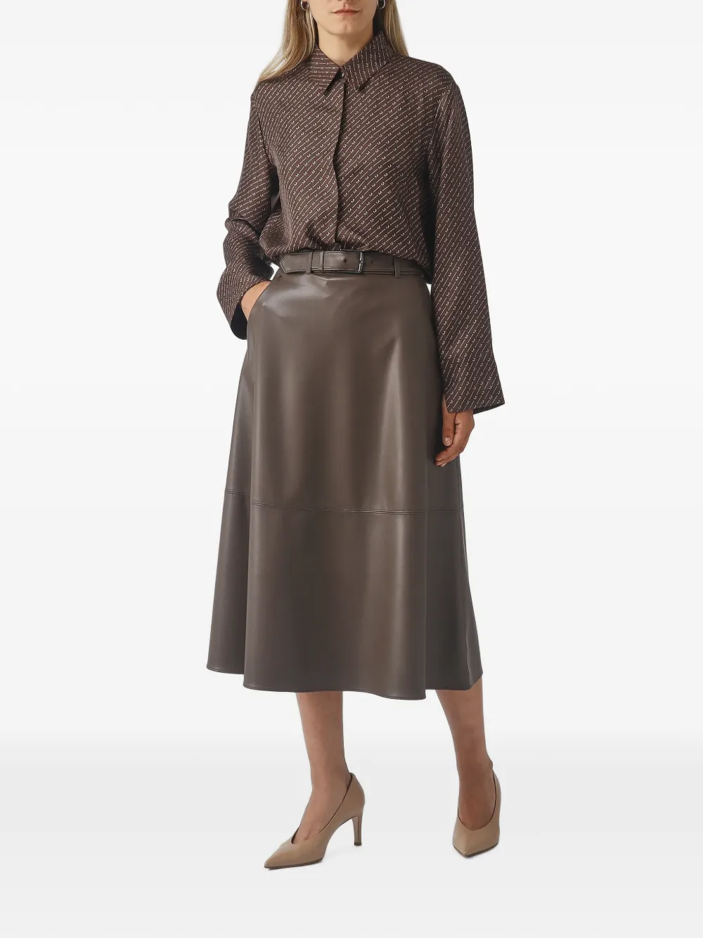 Max Mara belted A-line midi skirt Bruin