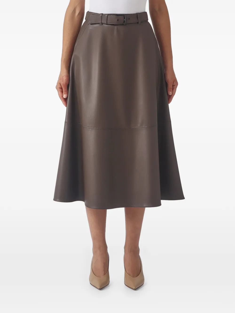 Max Mara belted A-line midi skirt - Marrone