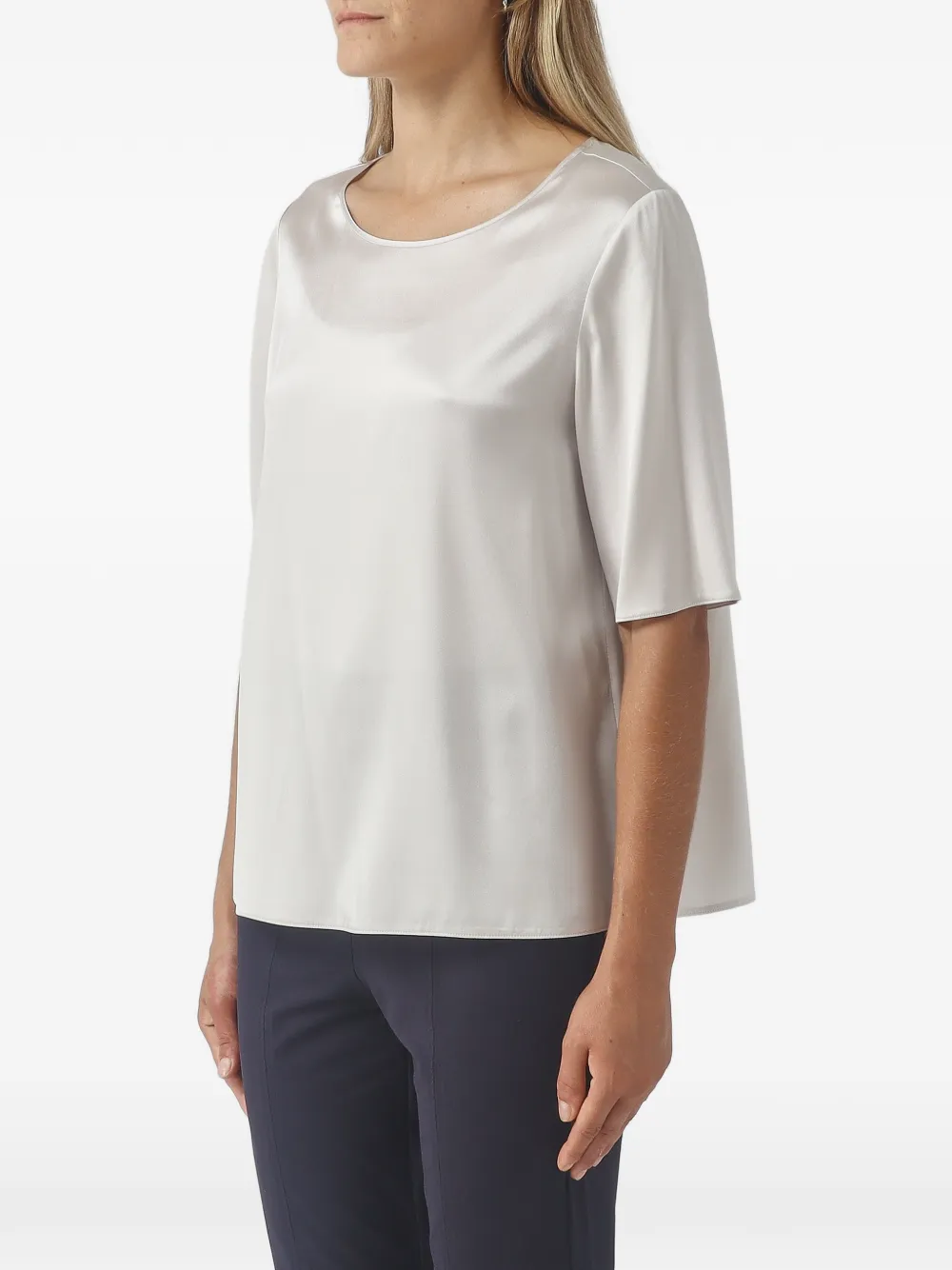 Max Mara Top met korte mouwen en satijnen afwerking Wit