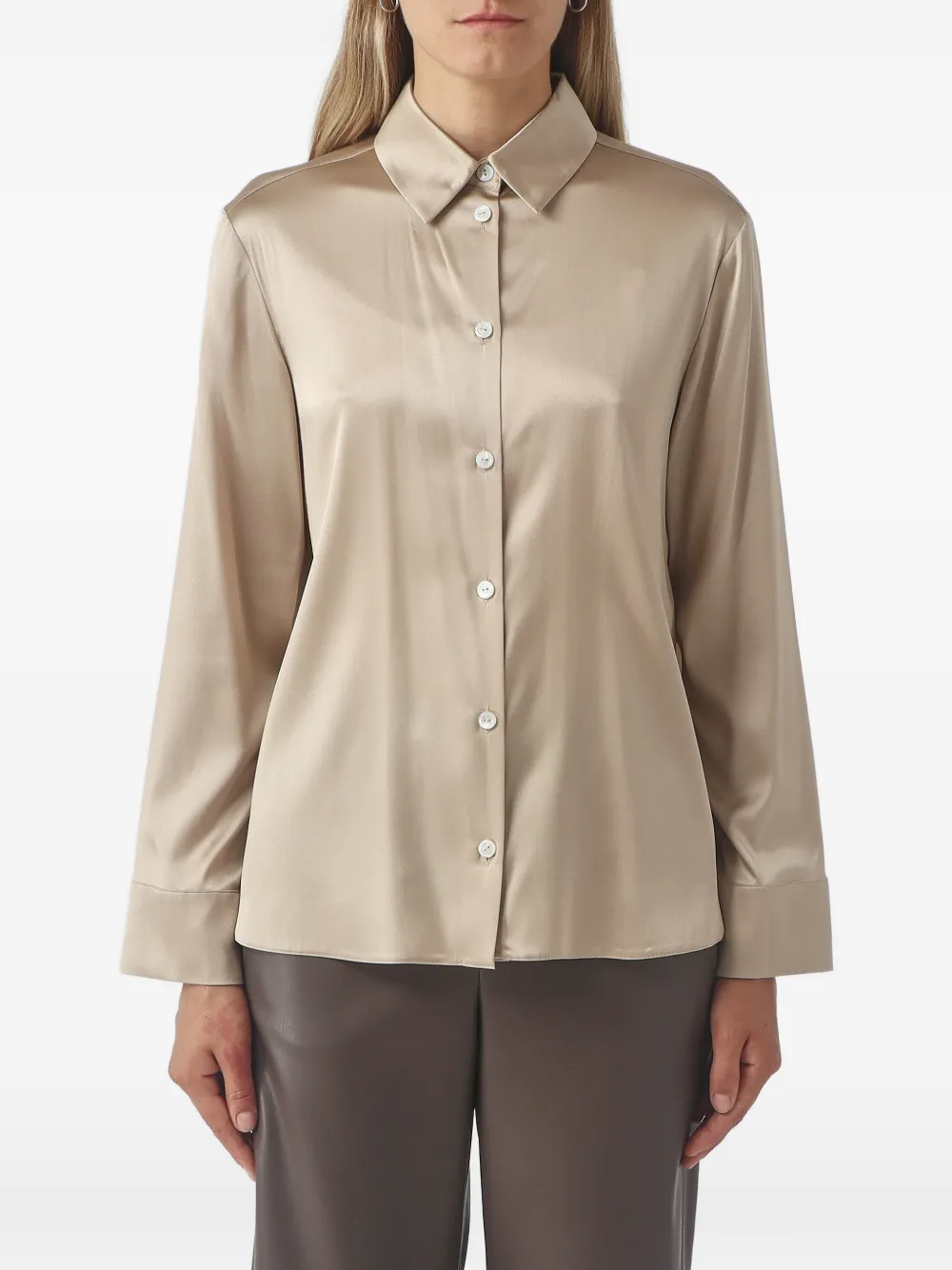 Max Mara satin-finish button-up shirt - Toni neutri