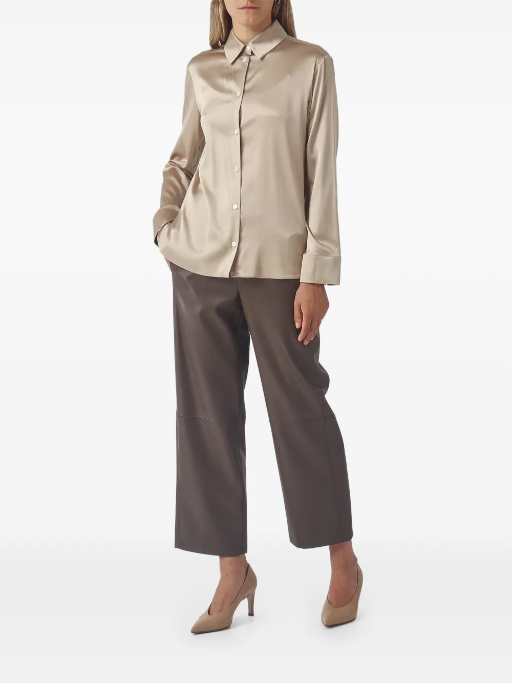 Max Mara Blouse met satijnen afwerking Beige