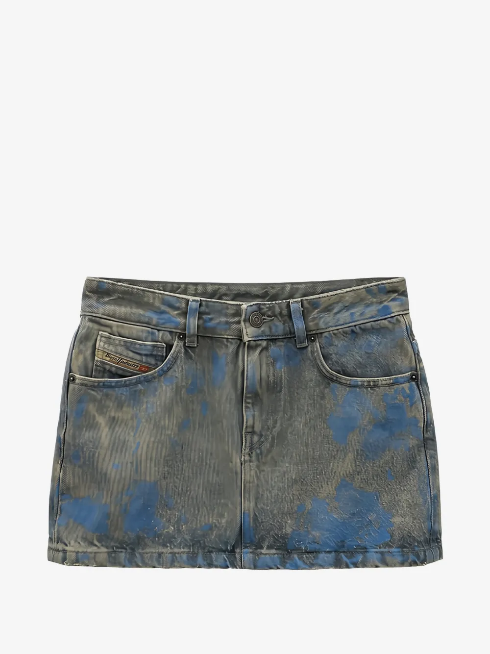 acid-wash denim mini skirt