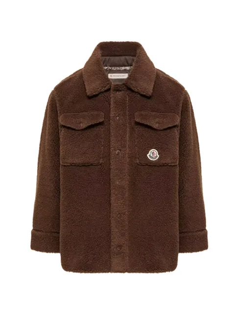 Moncler Enfant teddy-texture logo-patch jacket