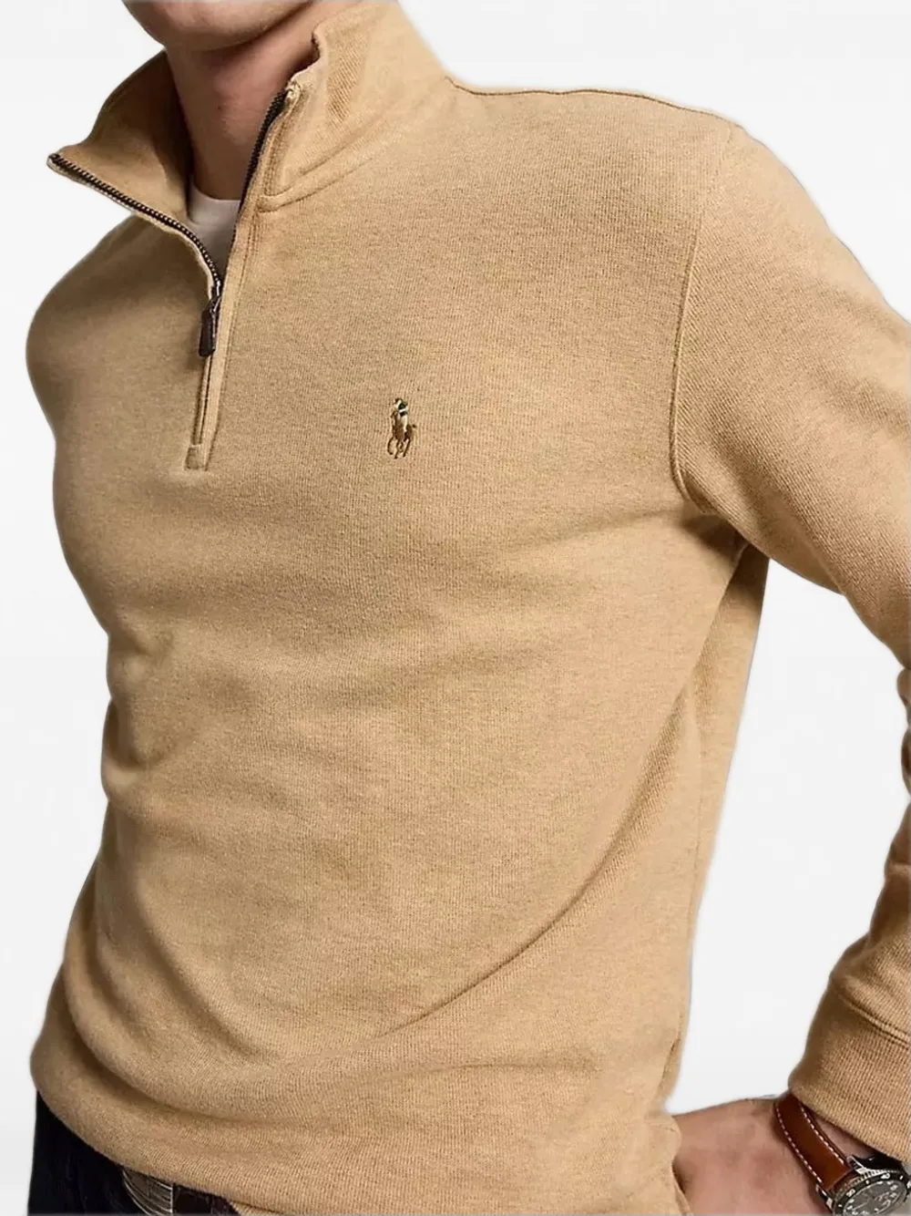 Polo Ralph Lauren Trui met geborduurd logo en kwartrits Beige